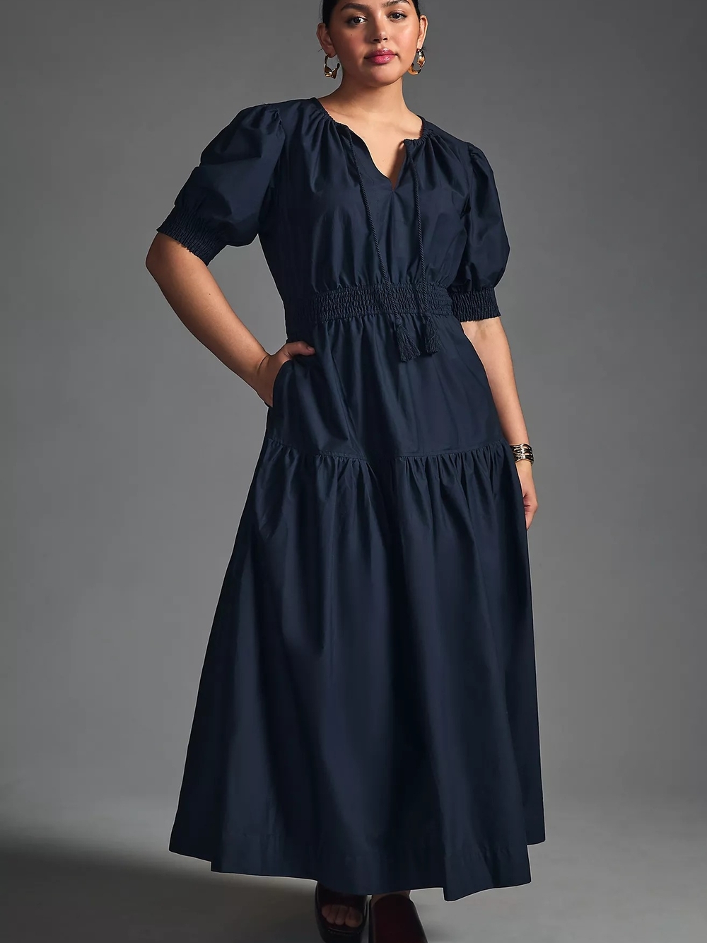 Anthropologie Moon River Navy Maxi Dress with Open Back